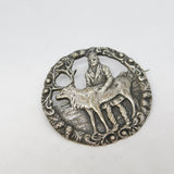 Scandinavian .830 Silver Reindeer Herder Floral Brooch Vintage c1960