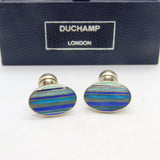 Boxed Pair of Sterling Silver & Enamel Duchamp London Gents Cufflinks 2003
