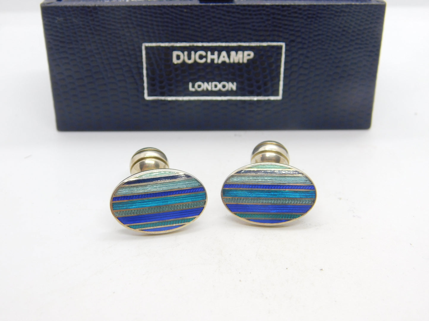 Boxed Pair of Sterling Silver & Enamel Duchamp London Gents Cufflinks 2003