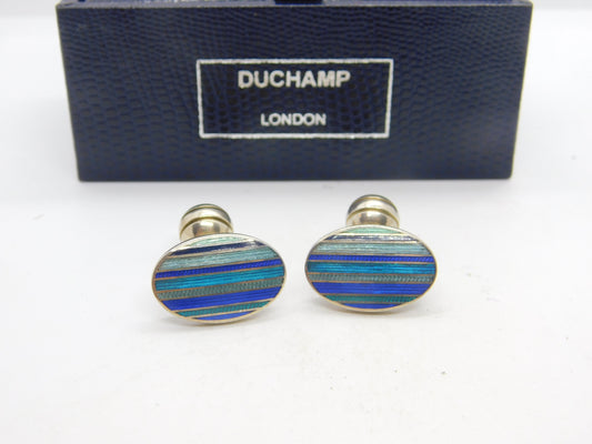 Boxed Pair of Sterling Silver & Enamel Duchamp London Gents Cufflinks 2003