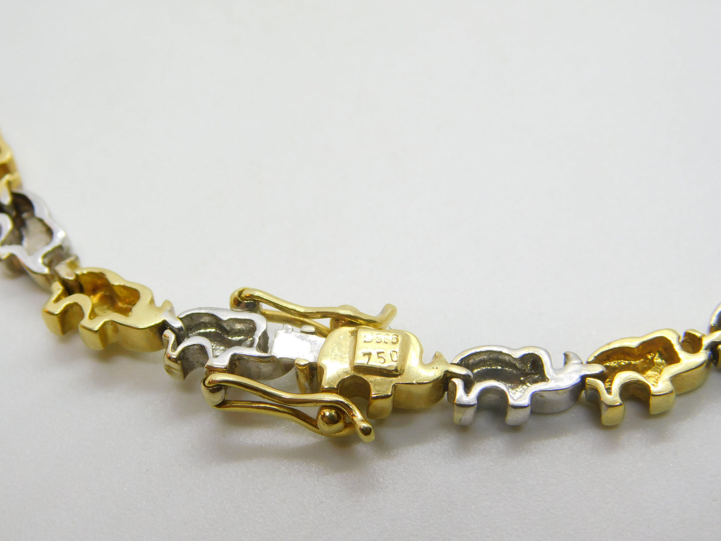 18ct Yellow & White Gold Diamond Set Elephant Train Necklace Vintage c1980