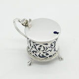 Victorian Sterling Silver Bird & Floral Pattern Mustard Pot Antique Birmingham
