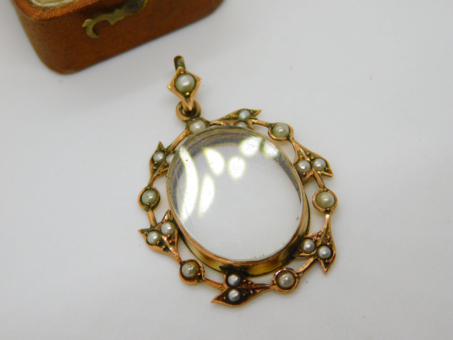 Edwardian 9ct Gold, Seed Pearl Floral Locket Pendant 1902 Antique Birmingham