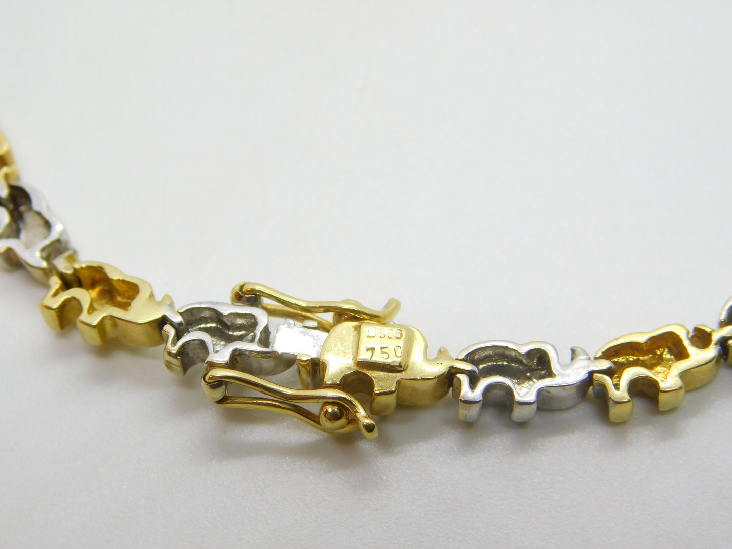 18ct Yellow & White Gold Diamond Set Elephant Train Necklace Vintage c1980