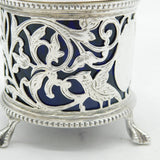 Victorian Sterling Silver Bird & Floral Pattern Mustard Pot Antique Birmingham