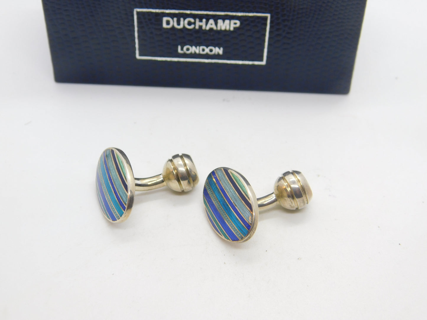 Boxed Pair of Sterling Silver & Enamel Duchamp London Gents Cufflinks 2003