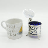 Victorian Sterling Silver Bird & Floral Pattern Mustard Pot Antique Birmingham