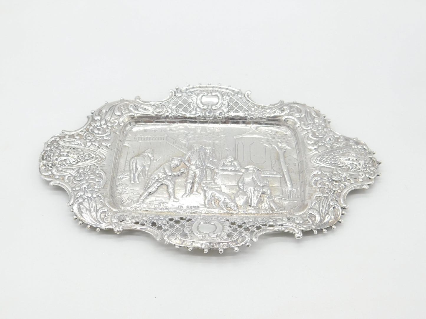 Victorian Sterling Silver Pub Tavern Scene Tray or Dish 1890 London Antique