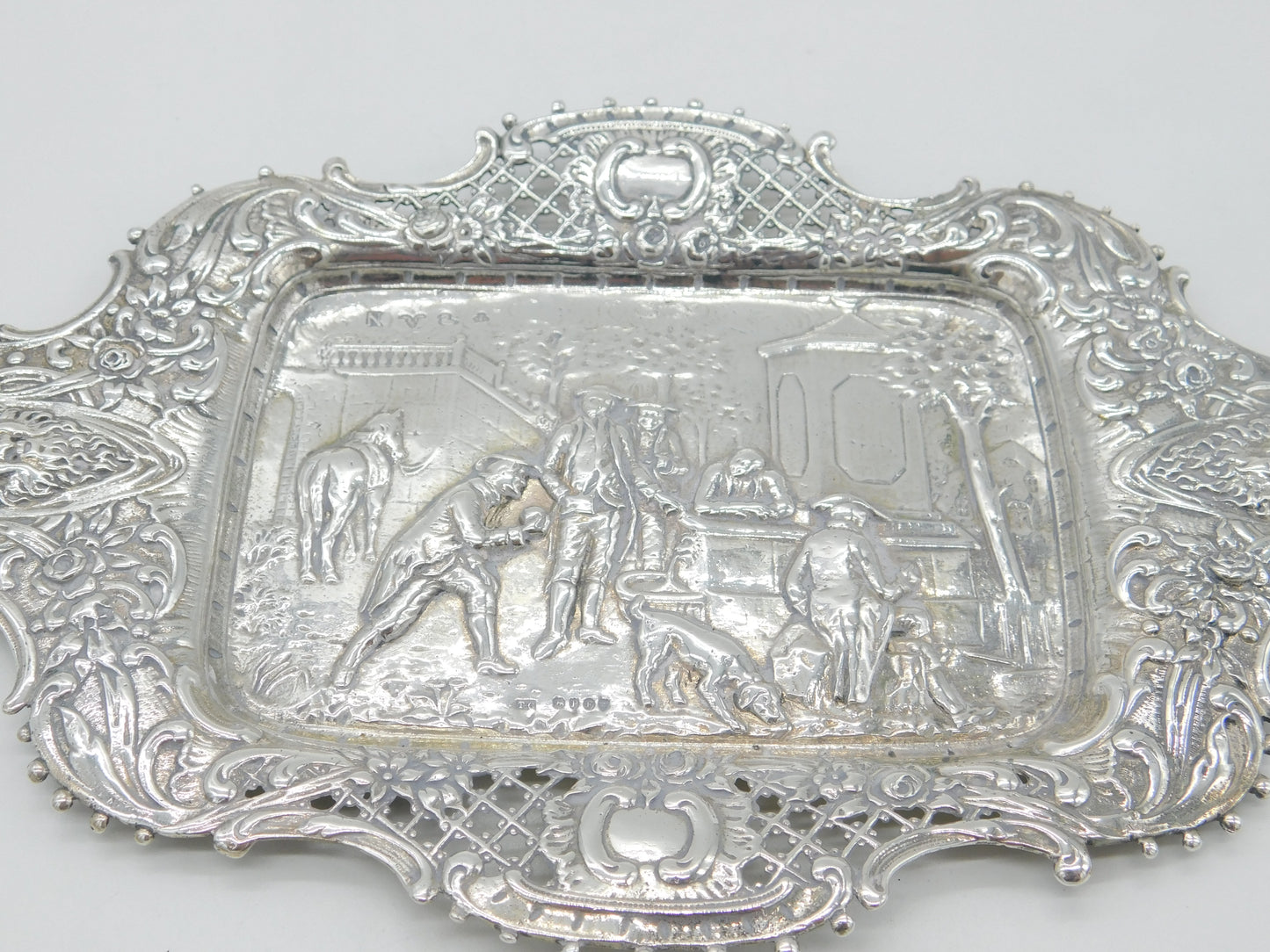 Victorian Sterling Silver Pub Tavern Scene Tray or Dish 1890 London Antique