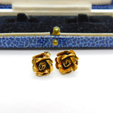 Pair of 9ct Yellow Gold Rose or Spring Flower Stud Earrings Vintage c1970