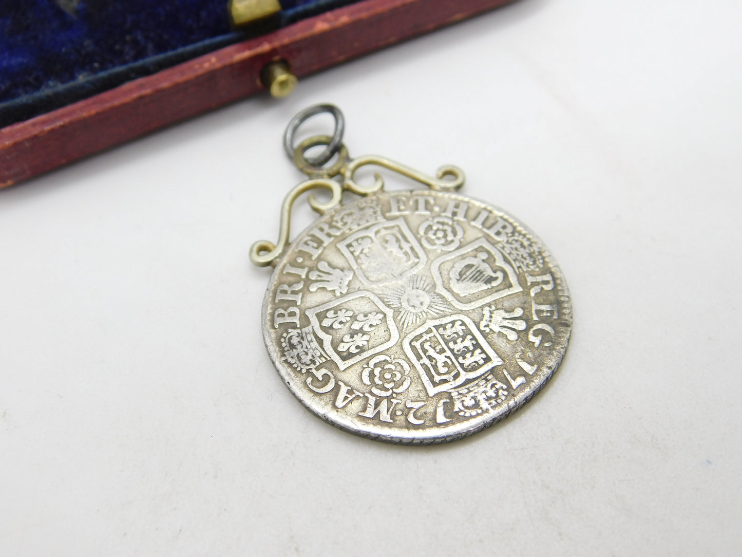 Sterling Silver Queen Anne Plain Bust Shilling Coin Pendant Charm 1712 Antique