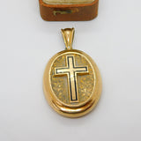 Victorian Pinchbeck Black Enamel Mourning Cross Locket Pendant c1860 Antique