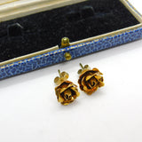 Pair of 9ct Yellow Gold Rose or Spring Flower Stud Earrings Vintage c1970