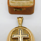 Victorian Pinchbeck Black Enamel Mourning Cross Locket Pendant c1860 Antique