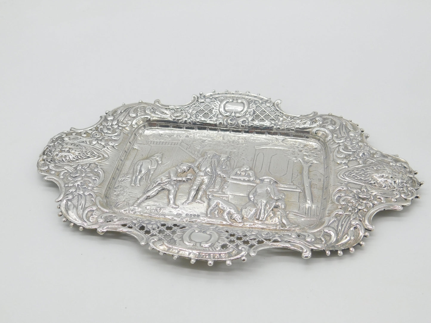 Victorian Sterling Silver Pub Tavern Scene Tray or Dish 1890 London Antique