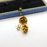 Pair of 9ct Yellow Gold Rose or Spring Flower Stud Earrings Vintage c1970