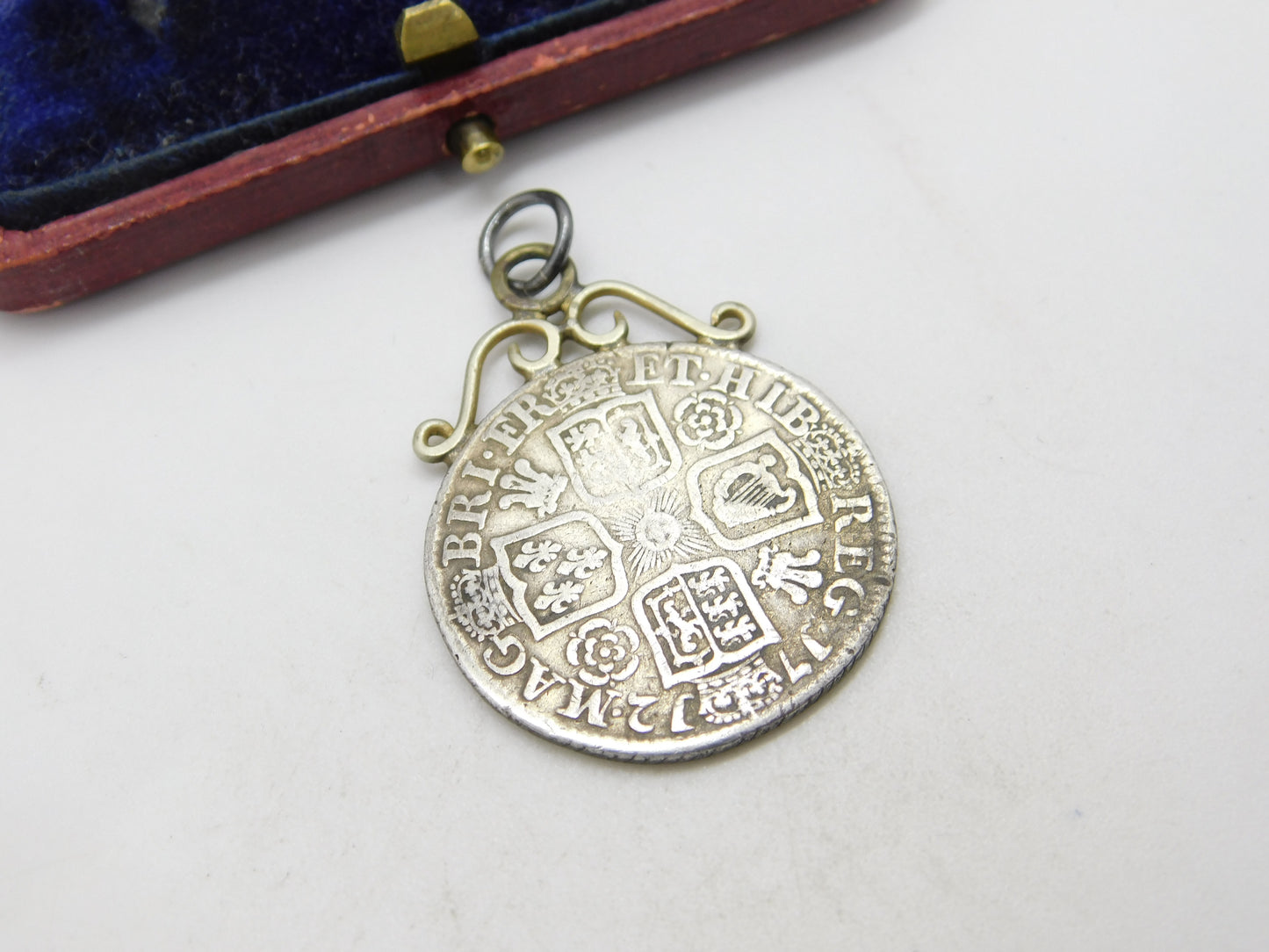 Sterling Silver Queen Anne Plain Bust Shilling Coin Pendant Charm 1712 Antique