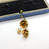 Pair of 9ct Yellow Gold Rose or Spring Flower Stud Earrings Vintage c1970