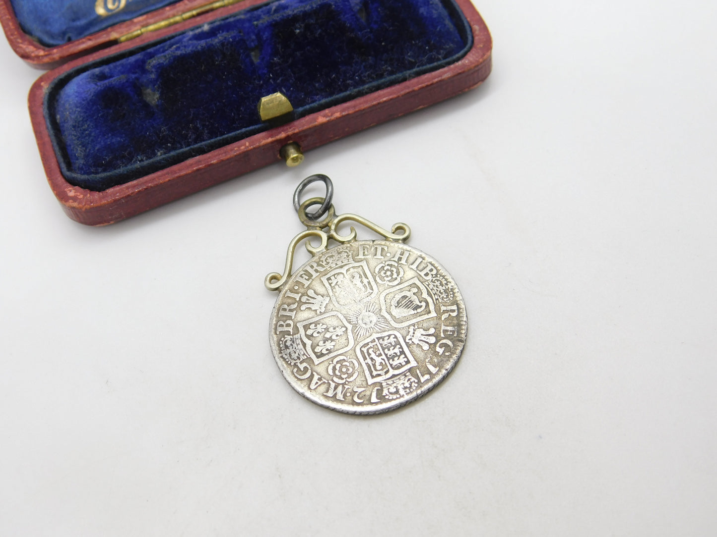 Sterling Silver Queen Anne Plain Bust Shilling Coin Pendant Charm 1712 Antique