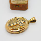 Victorian Pinchbeck Black Enamel Mourning Cross Locket Pendant c1860 Antique
