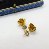Pair of 9ct Yellow Gold Rose or Spring Flower Stud Earrings Vintage c1970