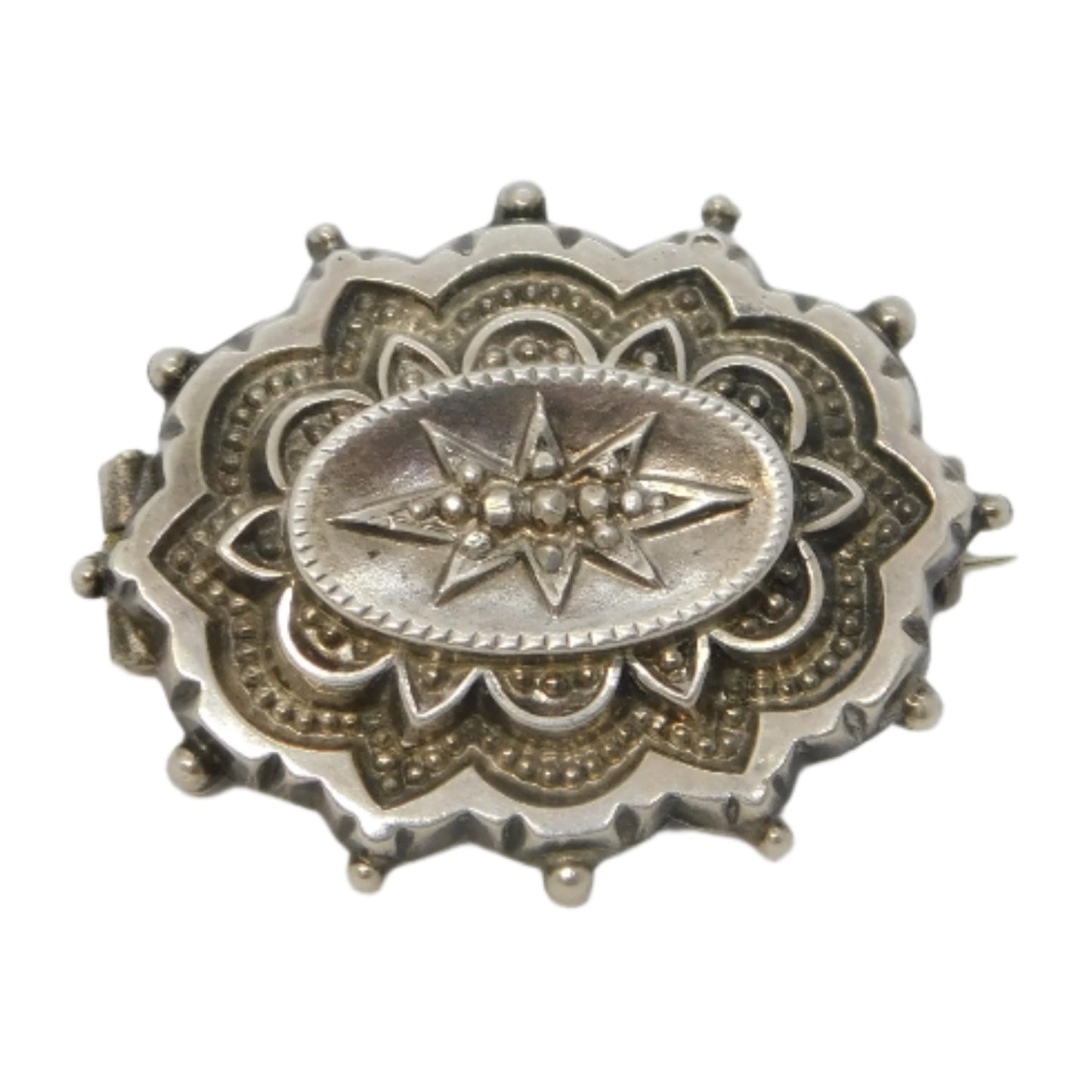 Victorian Sterling Silver Star Form Reverse Locket Brooch Antique c1880