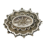 Victorian Sterling Silver Star Form Reverse Locket Brooch Antique c1880