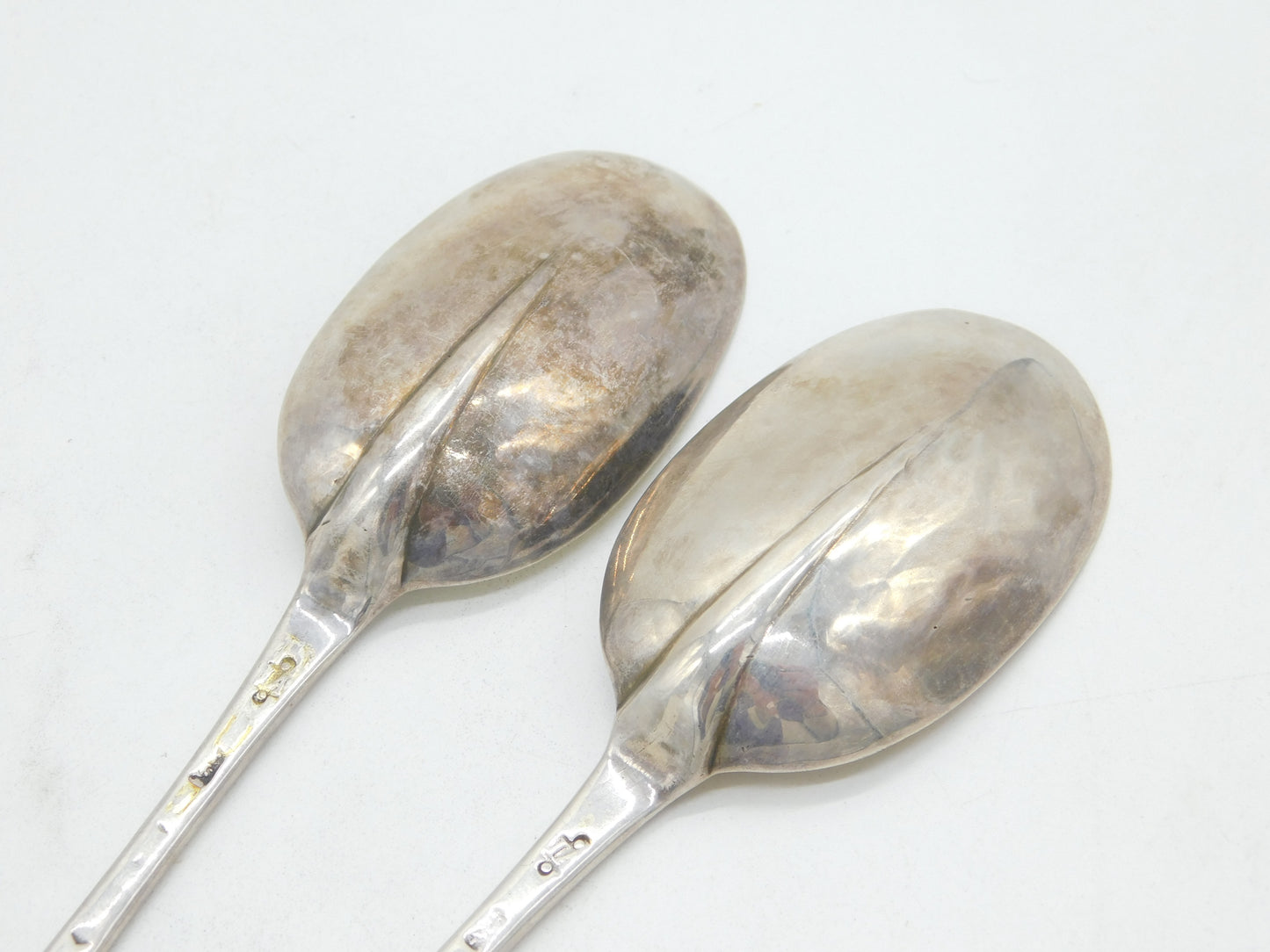 George I Pair of Sterling Silver Hanoverian Tablespoons Antique 1718 London Charles Jackson
