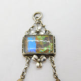 Sterling Silver, Butterfly Wing, Cultured Pearl Shamrock Drop Pendant Antique c1920