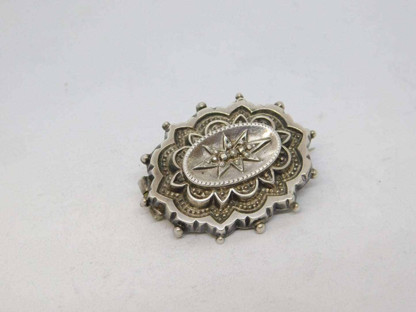 Victorian Sterling Silver Star Form Reverse Locket Brooch Antique c1880
