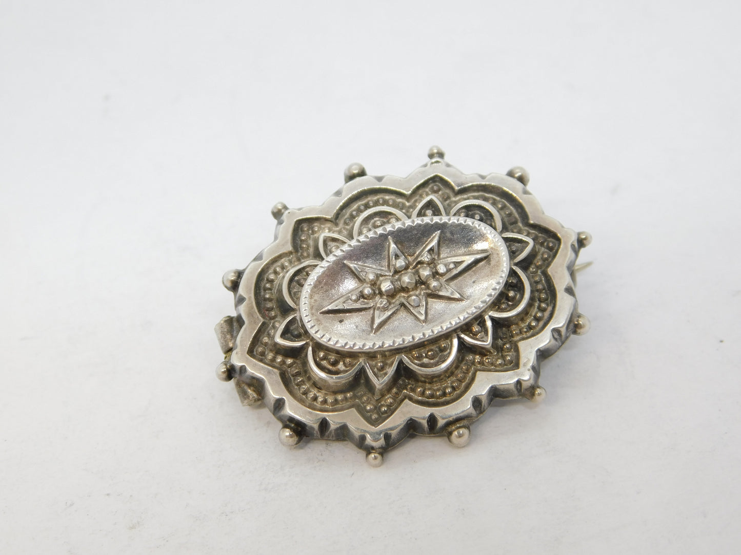 Victorian Sterling Silver Star Form Reverse Locket Brooch Antique c1880