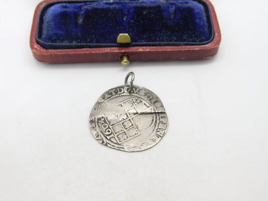 Early Sterling Silver King James I Sixpence Coin Fob Pendant 1704 Antique