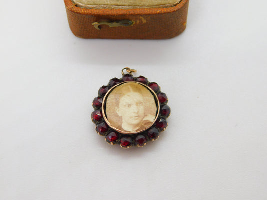 Victorian 9ct Gold, Garnet & Mother of Pearl Locket Pendant Antique c1860