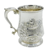 George II Sterling Silver Floral Embossed Pint Tankard Antique 1741 London
