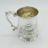 George II Sterling Silver Floral Embossed Pint Tankard Antique 1741 London