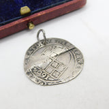 Early Sterling Silver King James I Sixpence Coin Fob Pendant 1704 Antique