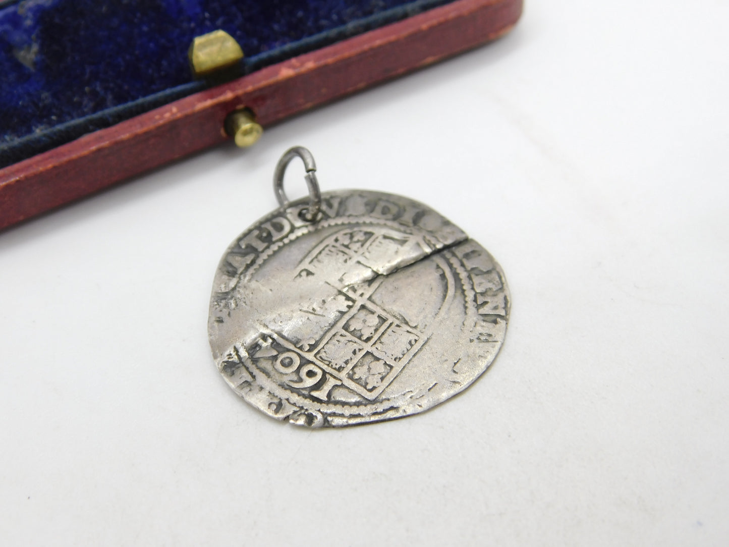 Early Sterling Silver King James I Sixpence Coin Fob Pendant 1704 Antique