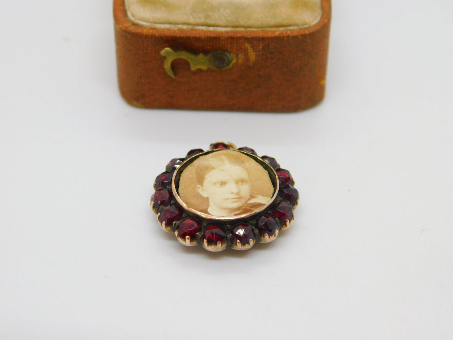 Victorian 9ct Gold, Garnet & Mother of Pearl Locket Pendant Antique c1860