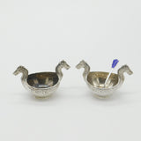 Norwegian Pair of .830 Silver Viking Ship Salt Cellars Antique c1930 Art Deco