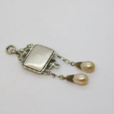 Sterling Silver, Butterfly Wing, Cultured Pearl Shamrock Drop Pendant Antique c1920