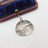 Early Sterling Silver King James I Sixpence Coin Fob Pendant 1704 Antique