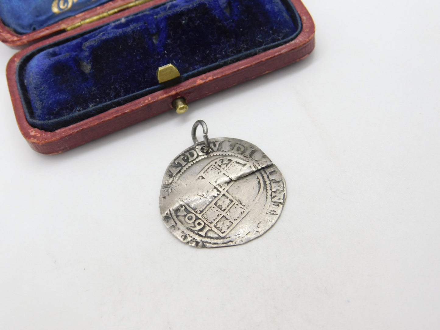 Early Sterling Silver King James I Sixpence Coin Fob Pendant 1704 Antique