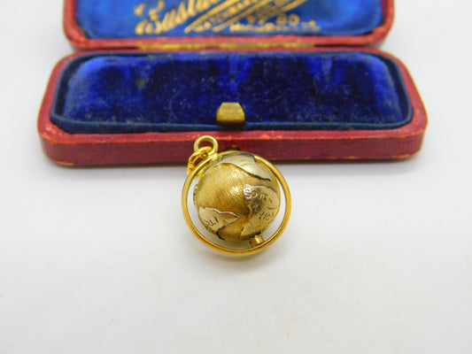 14ct Yellow Gold Rotating Globe Geographical Charm or Pendant Vintage c1970