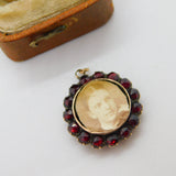 Victorian 9ct Gold, Garnet & Mother of Pearl Locket Pendant Antique c1860