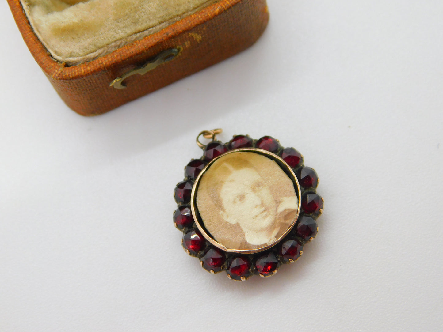 Victorian 9ct Gold, Garnet & Mother of Pearl Locket Pendant Antique c1860