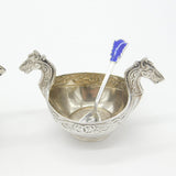 Norwegian Pair of .830 Silver Viking Ship Salt Cellars Antique c1930 Art Deco