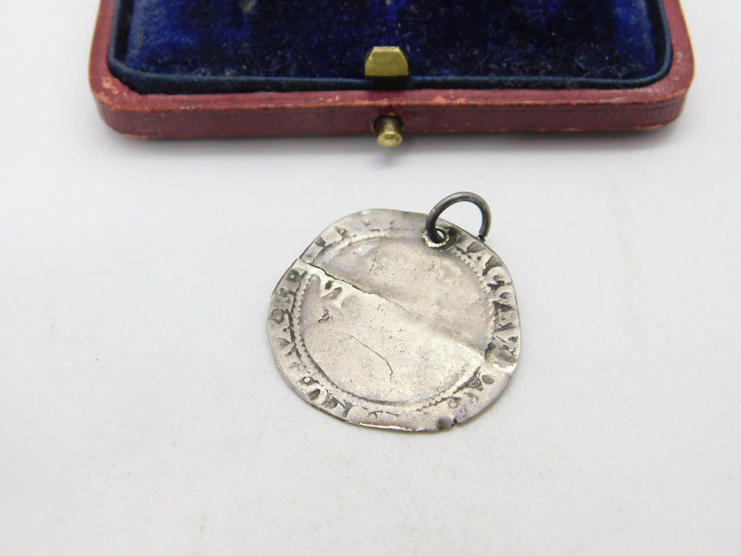 Early Sterling Silver King James I Sixpence Coin Fob Pendant 1704 Antique