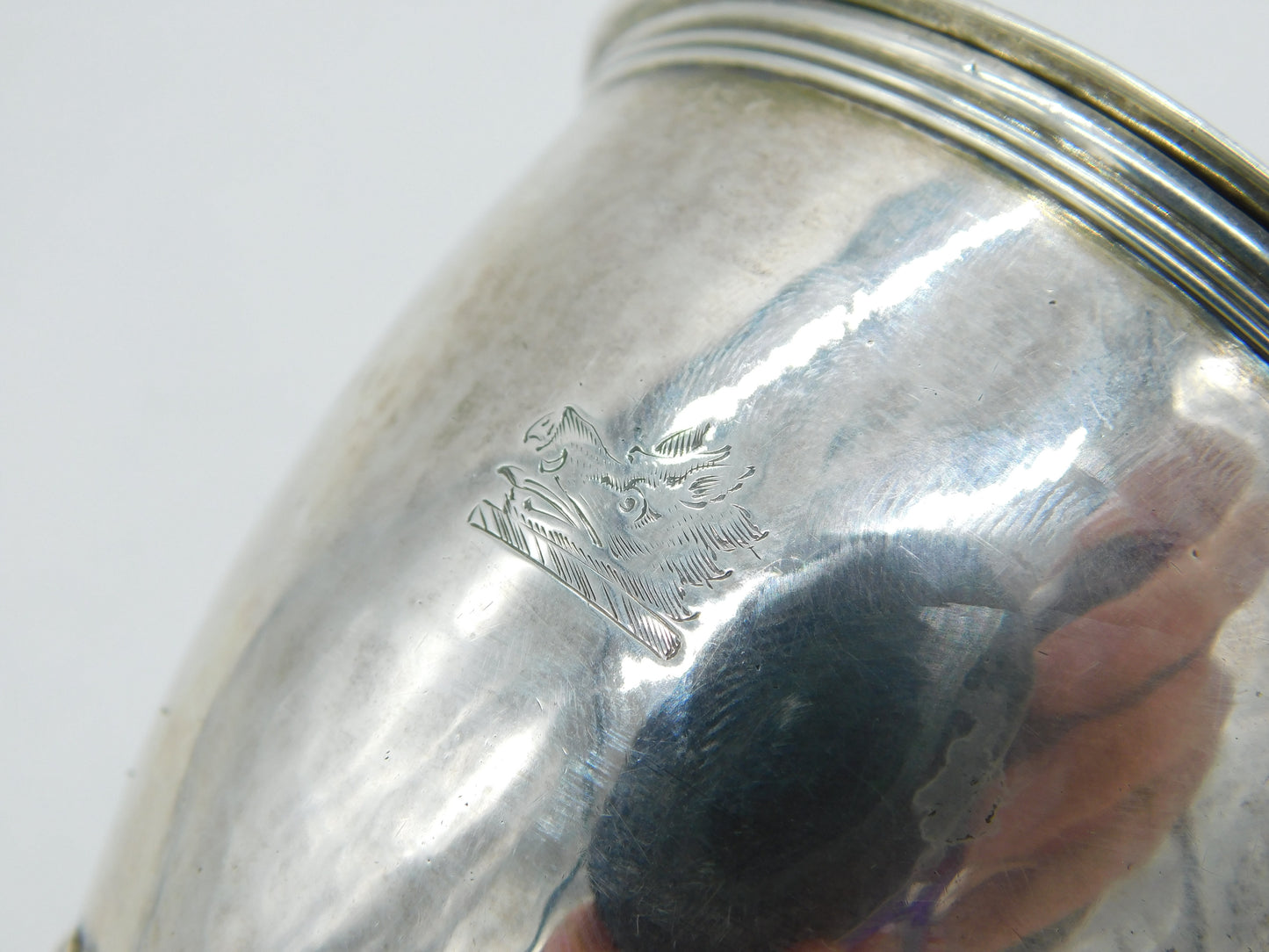 George III Sterling Silver Fluted Heraldic Crest Wine Funnel Antique 1800 London