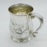 George II Sterling Silver Floral Embossed Pint Tankard Antique 1741 London
