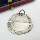 Early Sterling Silver King James I Sixpence Coin Fob Pendant 1704 Antique